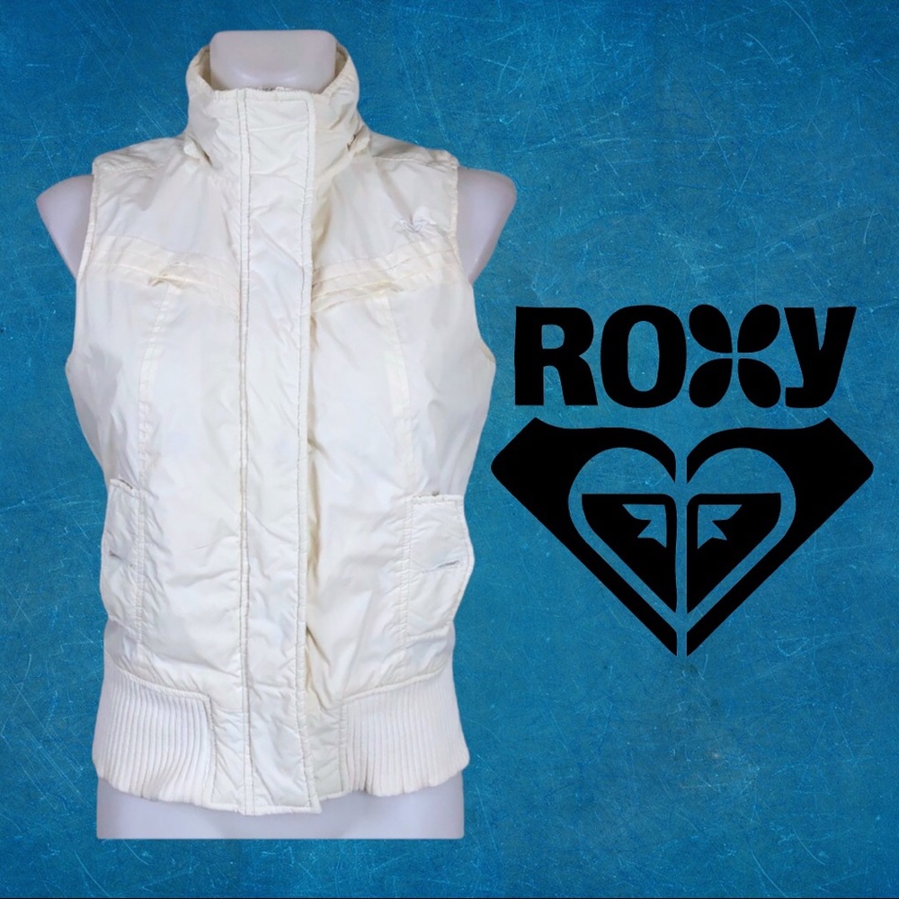White/Cream Roxy Zip Up Puffer Vest Size Medium
